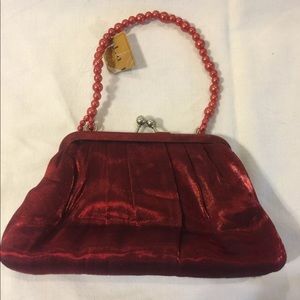 Vtg La Regale Red Clutch Purse Bead Strap w/Tag